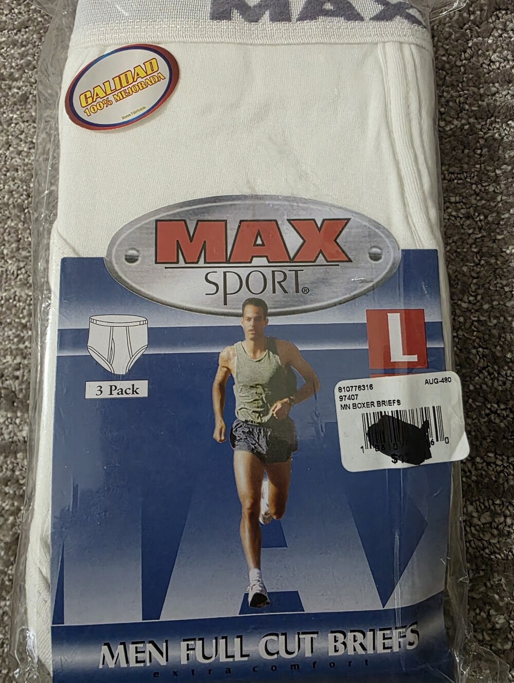 NWT Max Sport Men's 3 Pack Boxer Briefs White 100% Cotton Sz Large